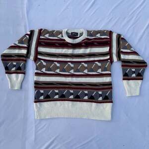 Vintage Atlas Made In USA Geometric Pattern Crewneck Knit Sweater Size Large